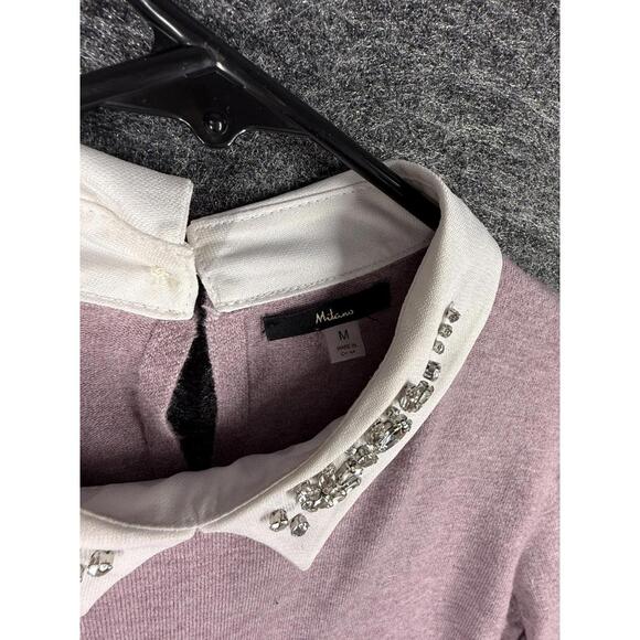 Milano Sweater Pullover Women M Medium Pink Knit Collared Long Sleeve Rhinestone - Picture 3 of 7